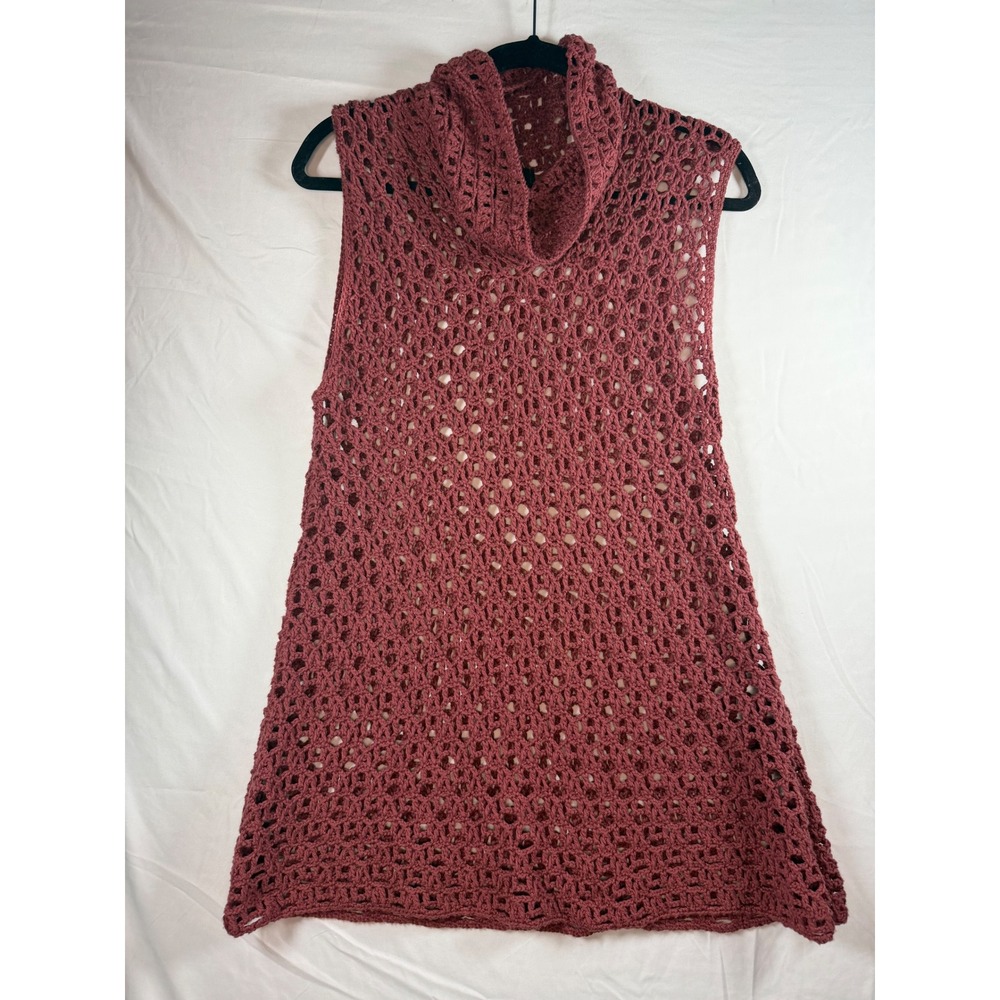 Pure Handknit for Fresh Produce Cowl Neck Crochet Tunic Sweater Rosewood XS‎ S